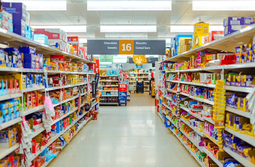 A snack aisle in a supermarket. London, United Kingdom.