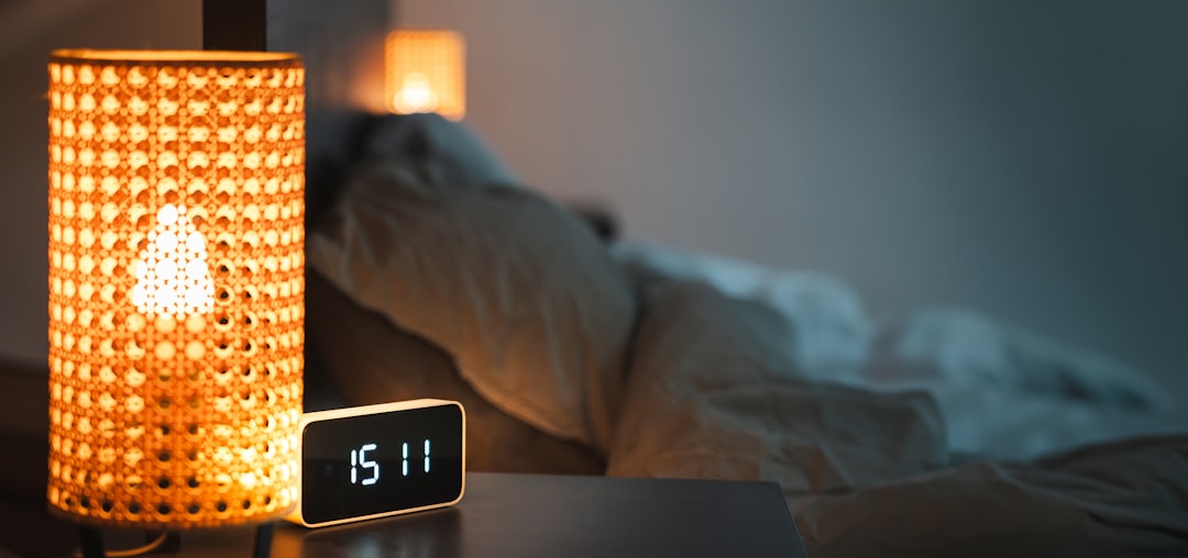 Smart home bedroom. Night time.